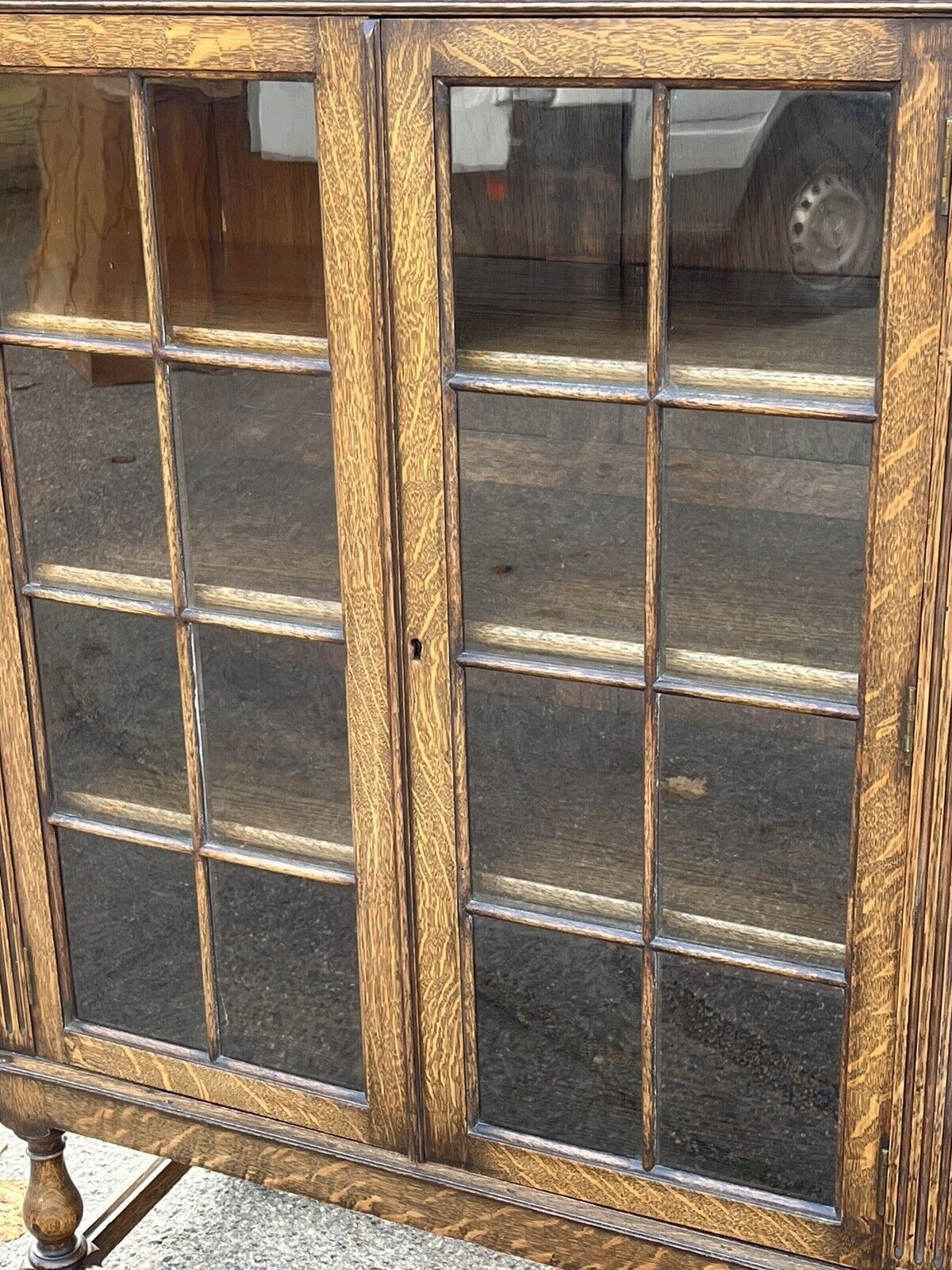 Vintage Edwardian Oak Bookcase Display Cabinet