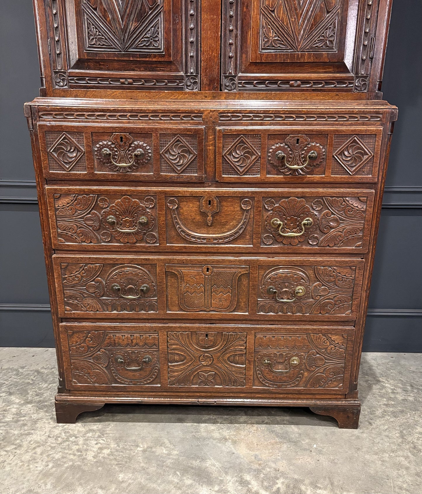 18th Century Carved Oak Housekeepers Cupboard
