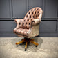 Buttoned Leather Antique Swivel Desk Chair