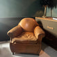 Vintage Tan Leather Wingback Club Chair – English Library Reading Armchair