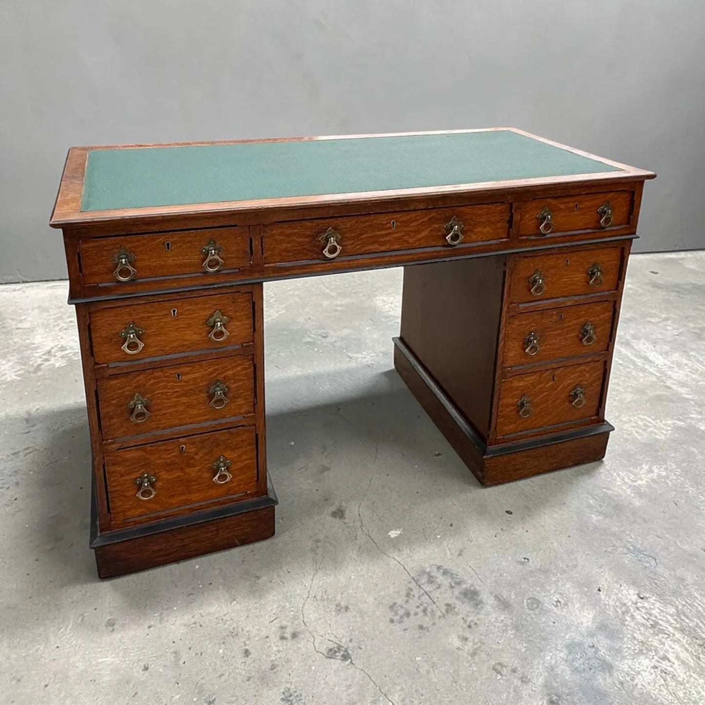 Vintage pedestal Oak desk by Urquhart & Adamson