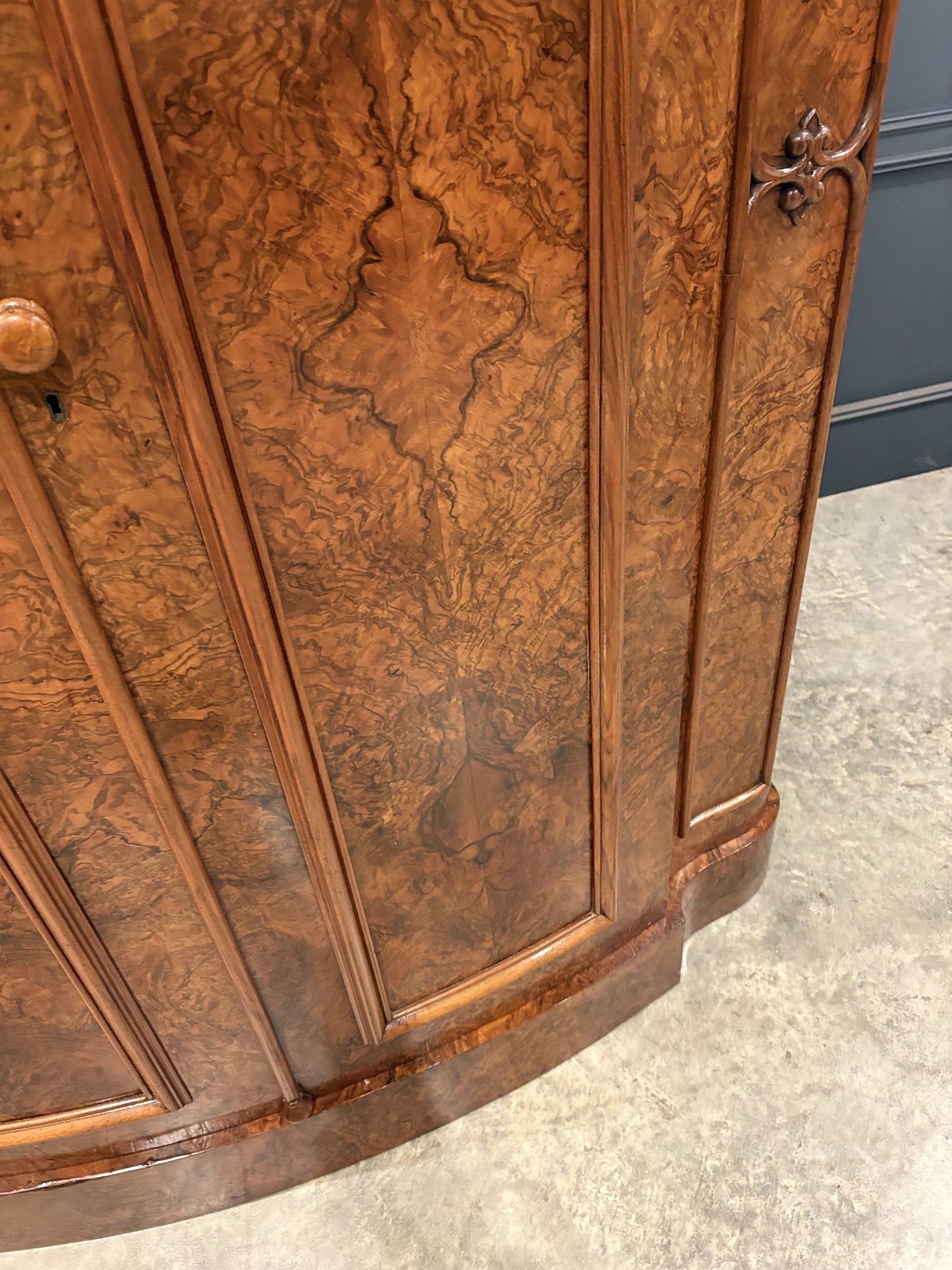 Large Victorian Bow Front Walnut Art Deco Wardrobe