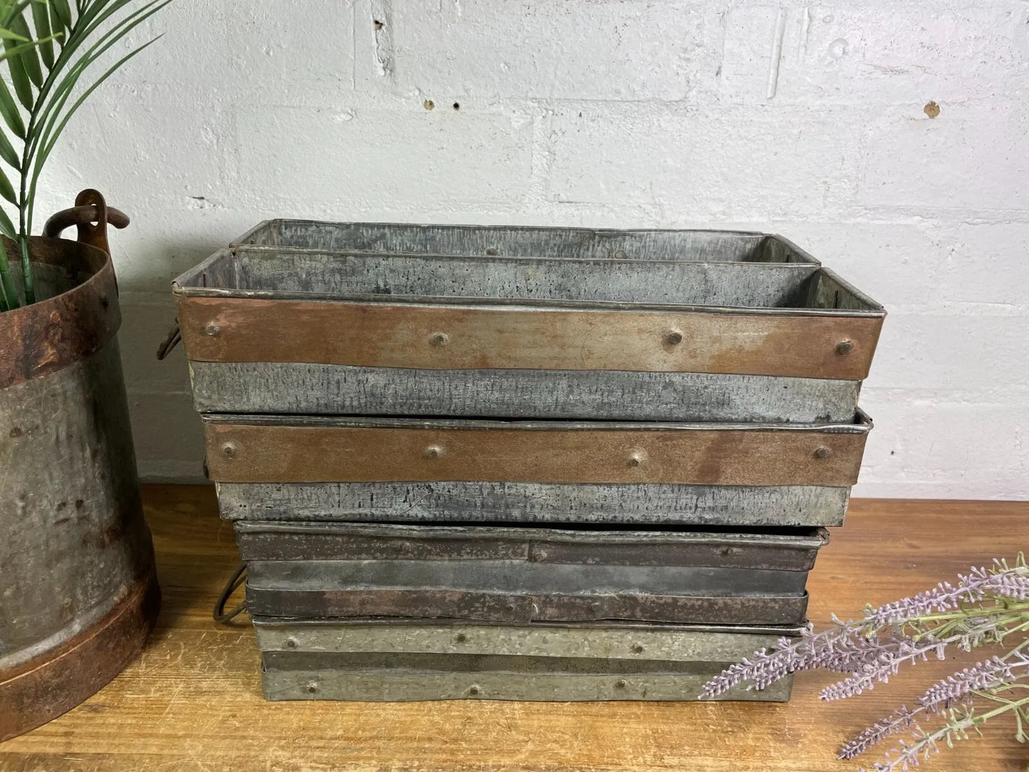 Vintage Metal Candle Herb Planter Pen Desk Cutlery Bread Tray