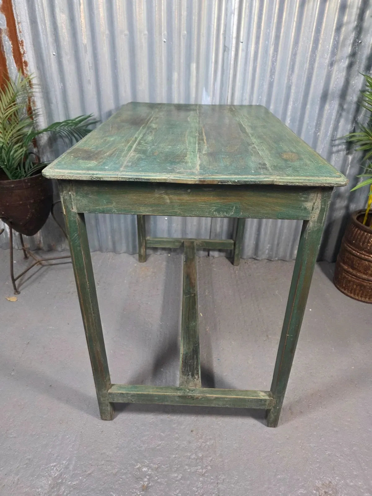 Green Vintage Rustic Indian Solid Wooden Desk Console Hallway Kitchen Island Table
