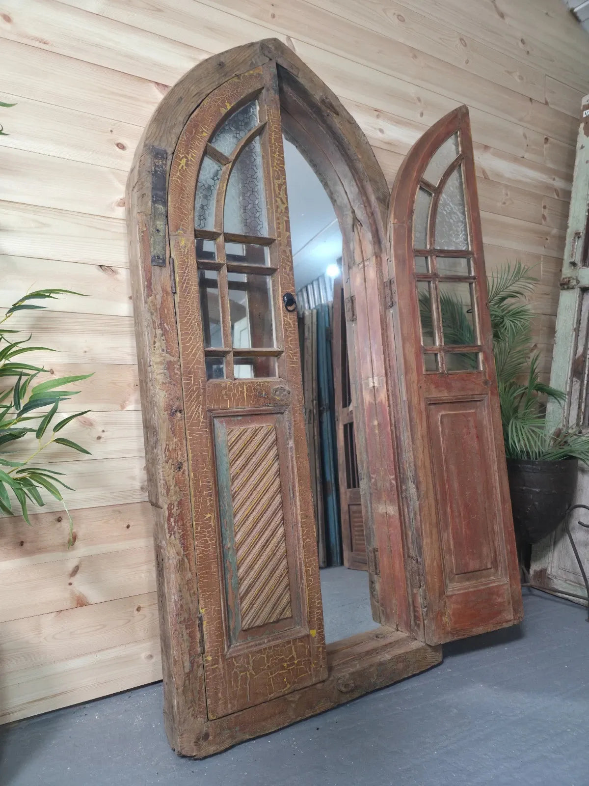 Gothic Antique Rustic Indian Arched Window Shutter Home Garden Mirror