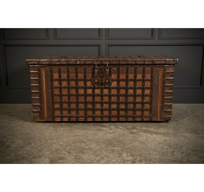 Large Iron Bound Indian Hardwood Trunk
