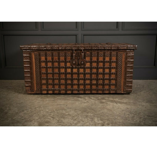 Large Iron Bound Indian Hardwood Trunk