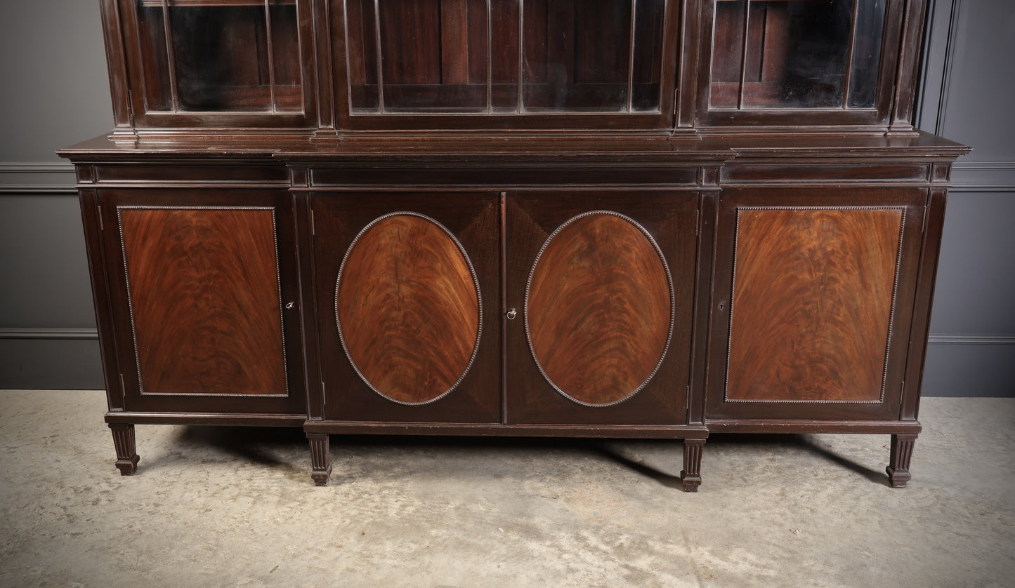 Large Mahogany Breakfront Glazed Bookcase Display Cabinet