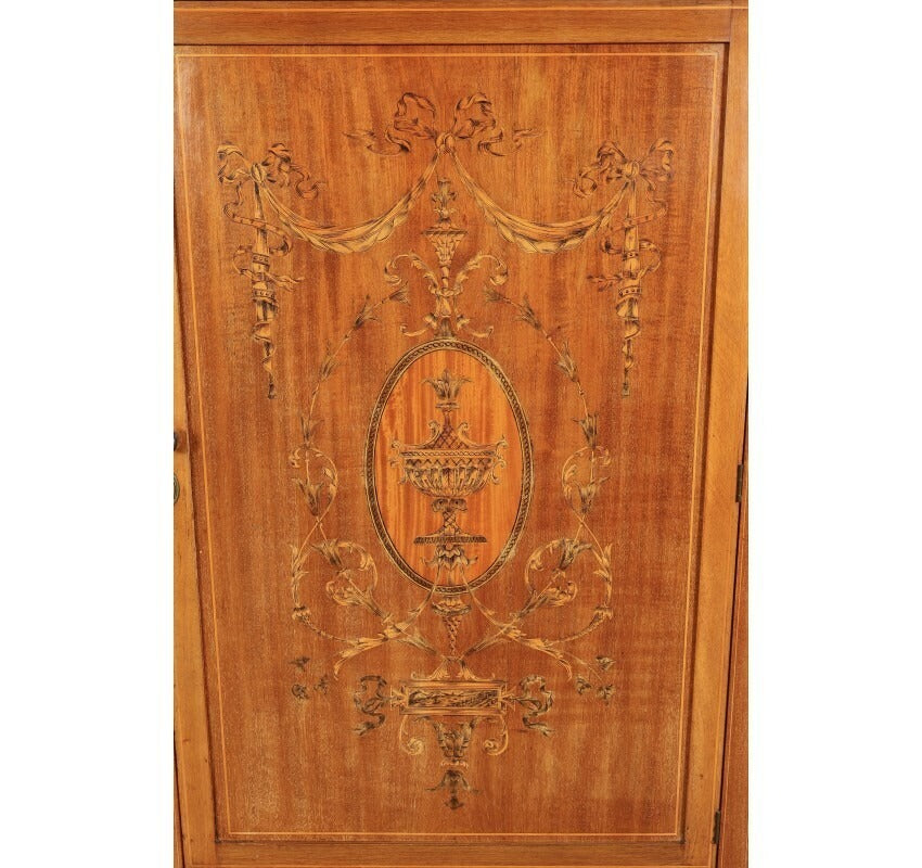 Vintage Edwardian Marquetry Inlaid Mahogany Glazed Display Cabinet