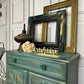 Vintage Painted Cabinet Moody Look Turquoise Cabinet with Carvings