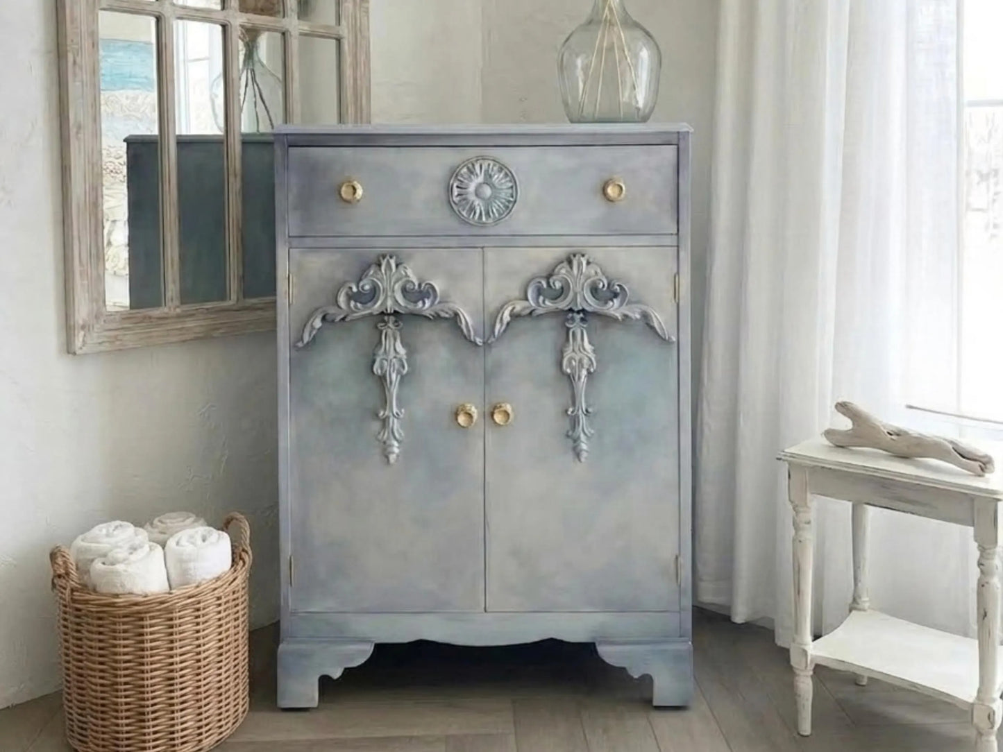 Vintage Tallboy Cabinet: Hand Painted Blue