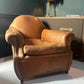 Vintage Tan Leather Wingback Club Chair – English Library Reading Armchair