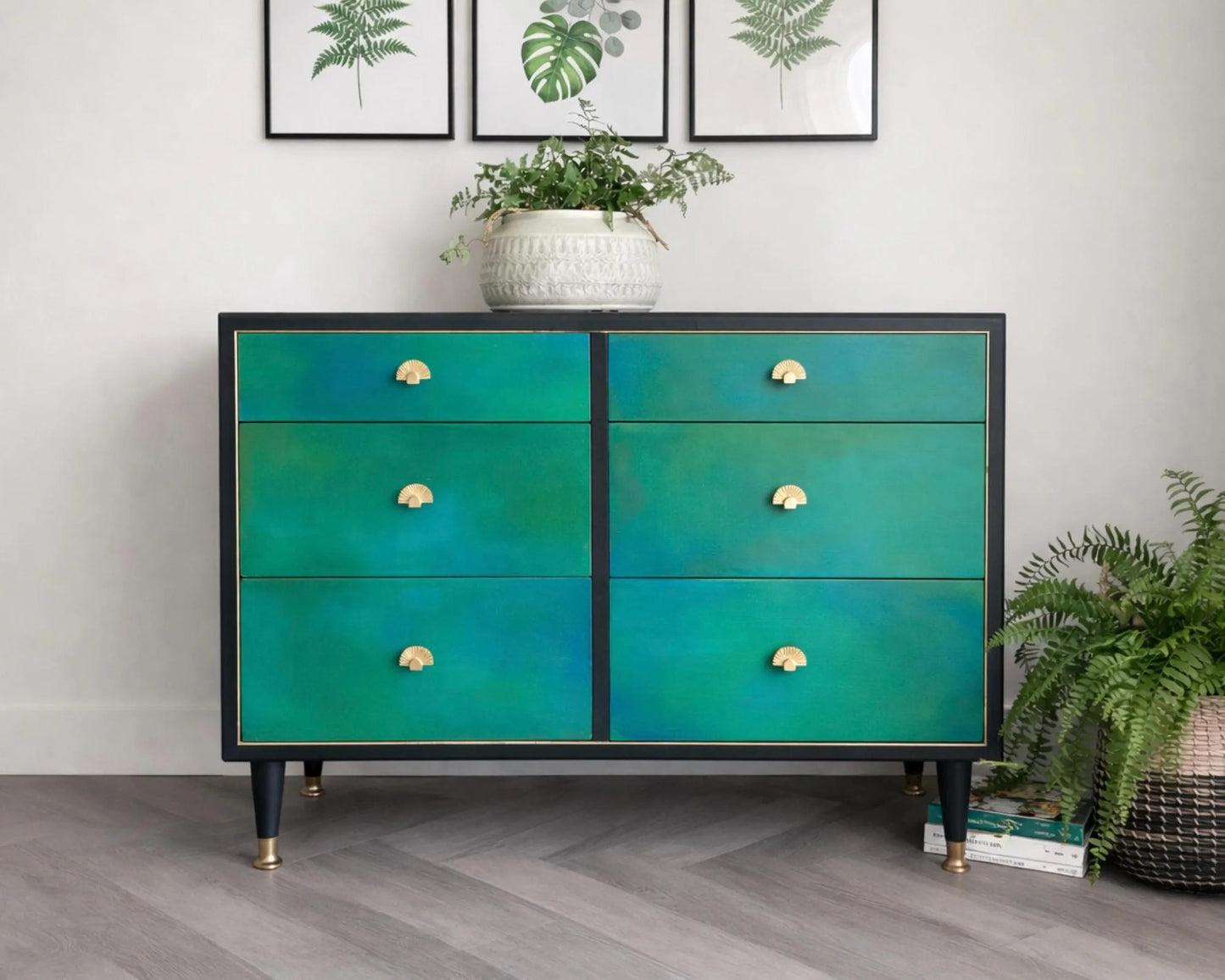 Emerald Green Hand Painted Chest of Drawers, Mid Century Furniture By Herbert & Gibbs