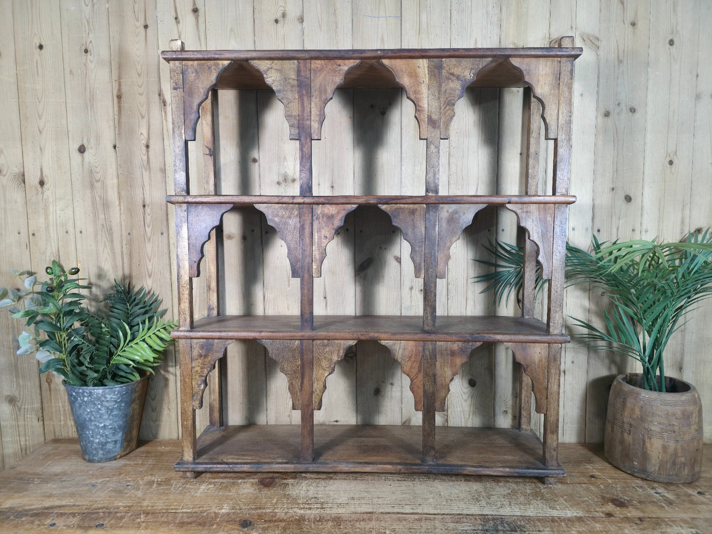 Vintage Solid Wooded Arched Temple Wall Display Shelf Shelves