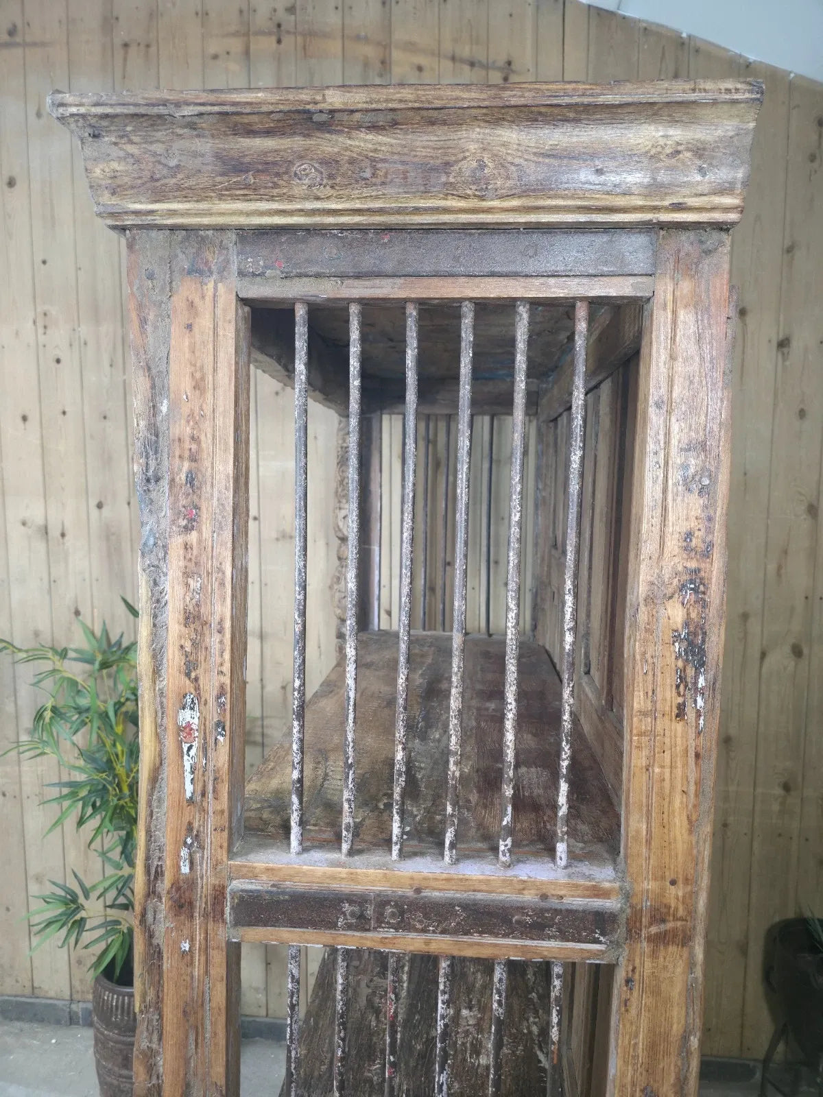 Large Vintage Reclaimed Rustic Carved Indian Solid Wooden Bookcase Shelving Unit