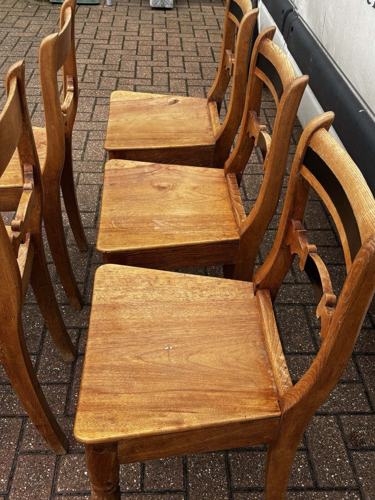 Vintage Victorian Set Of Pine Kitchen Chairs.