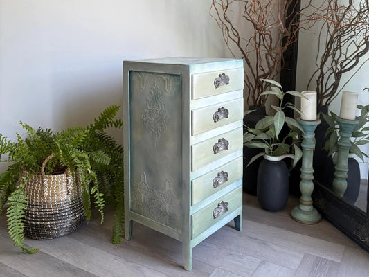Vintage bedside drawers, hand painted sage green