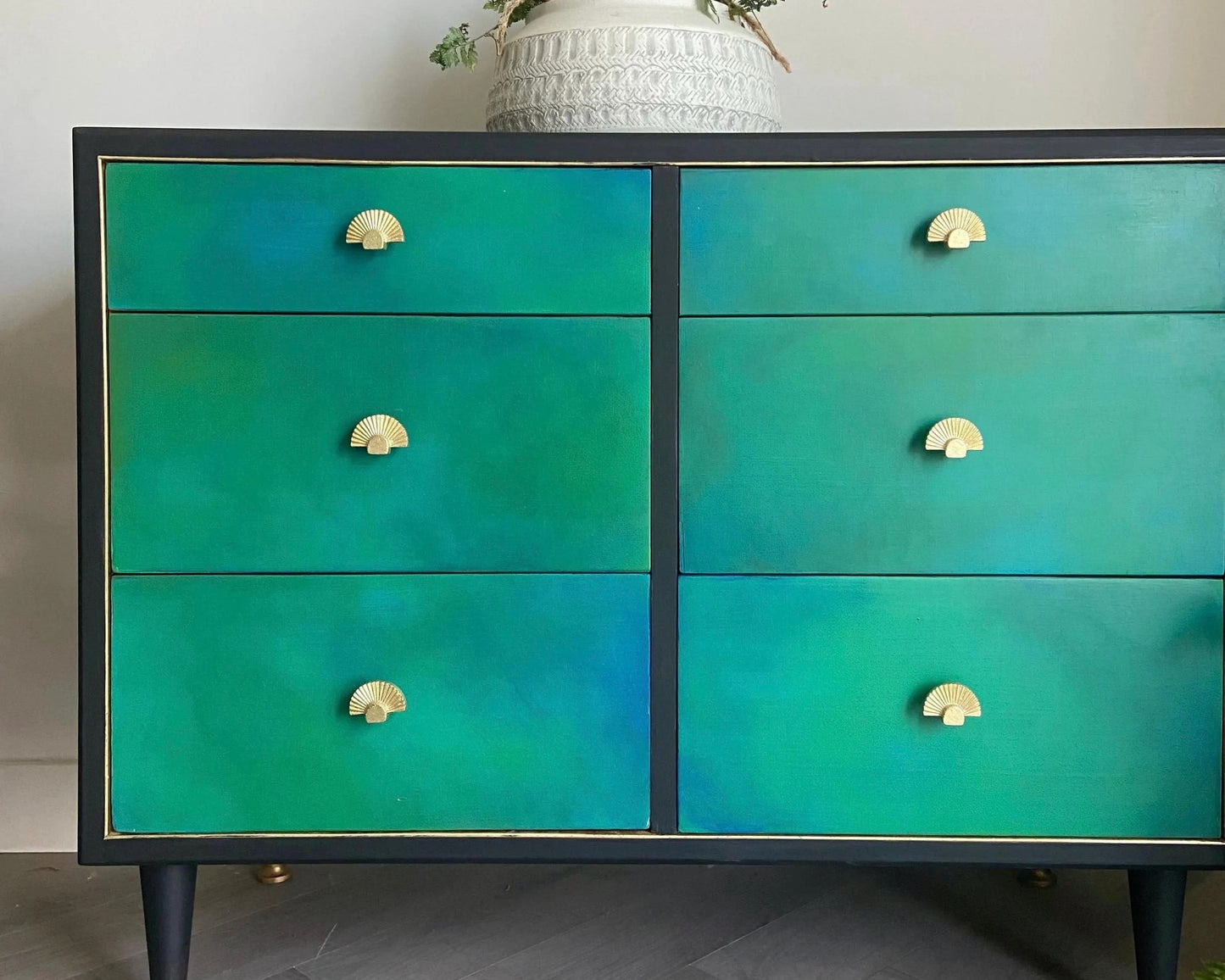 Emerald Green Hand Painted Chest of Drawers, Mid Century Furniture By Herbert & Gibbs