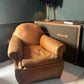 Vintage Tan Leather Wingback Club Chair – English Library Reading Armchair