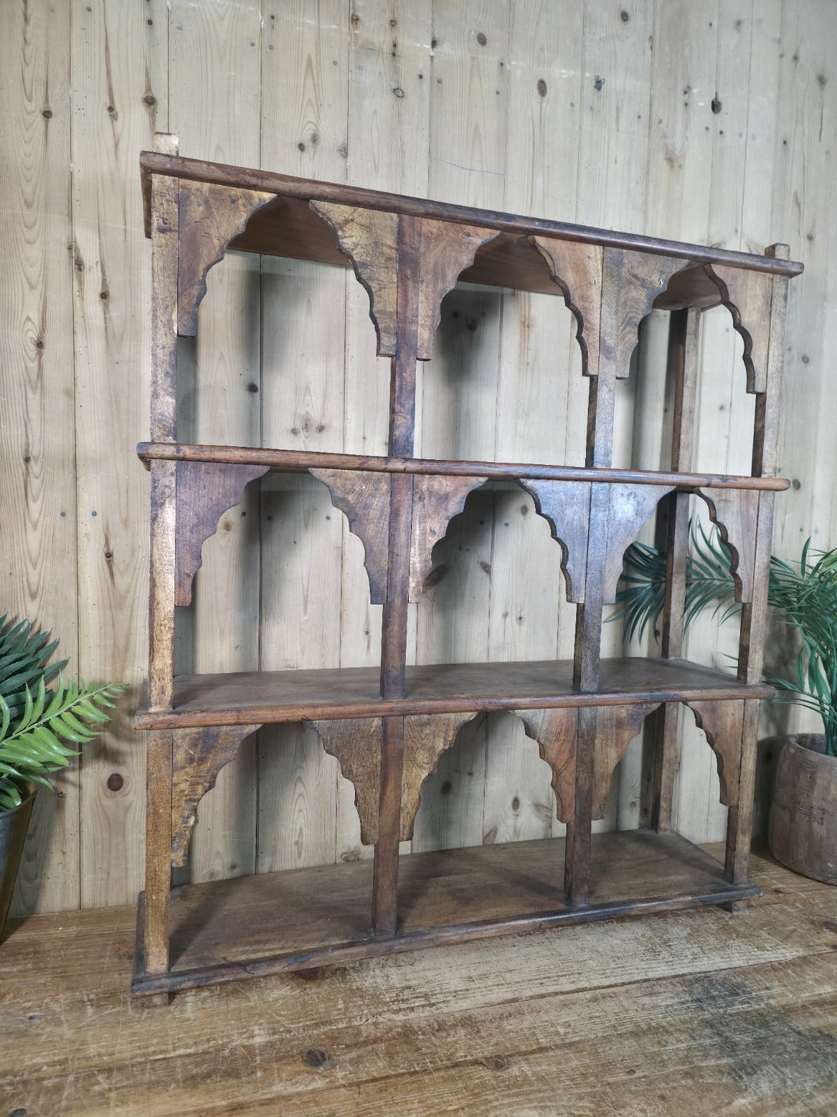Vintage Solid Wooded Arched Temple Wall Display Shelf Shelves