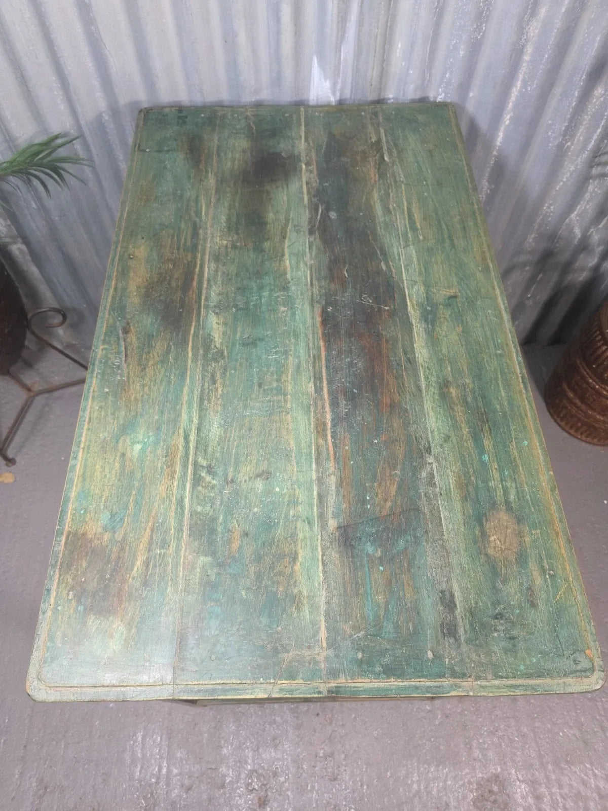 Green Vintage Rustic Indian Solid Wooden Desk Console Hallway Kitchen Island Table