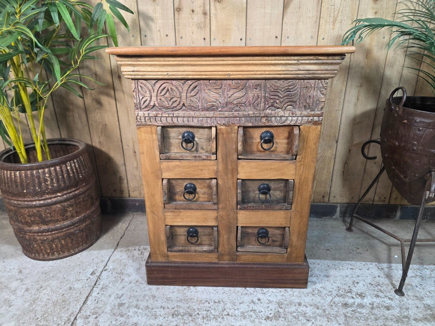 Vintage Reclaimed Indian Solid Wooden Brick Mould Drawer Unit Bedside Kitchen