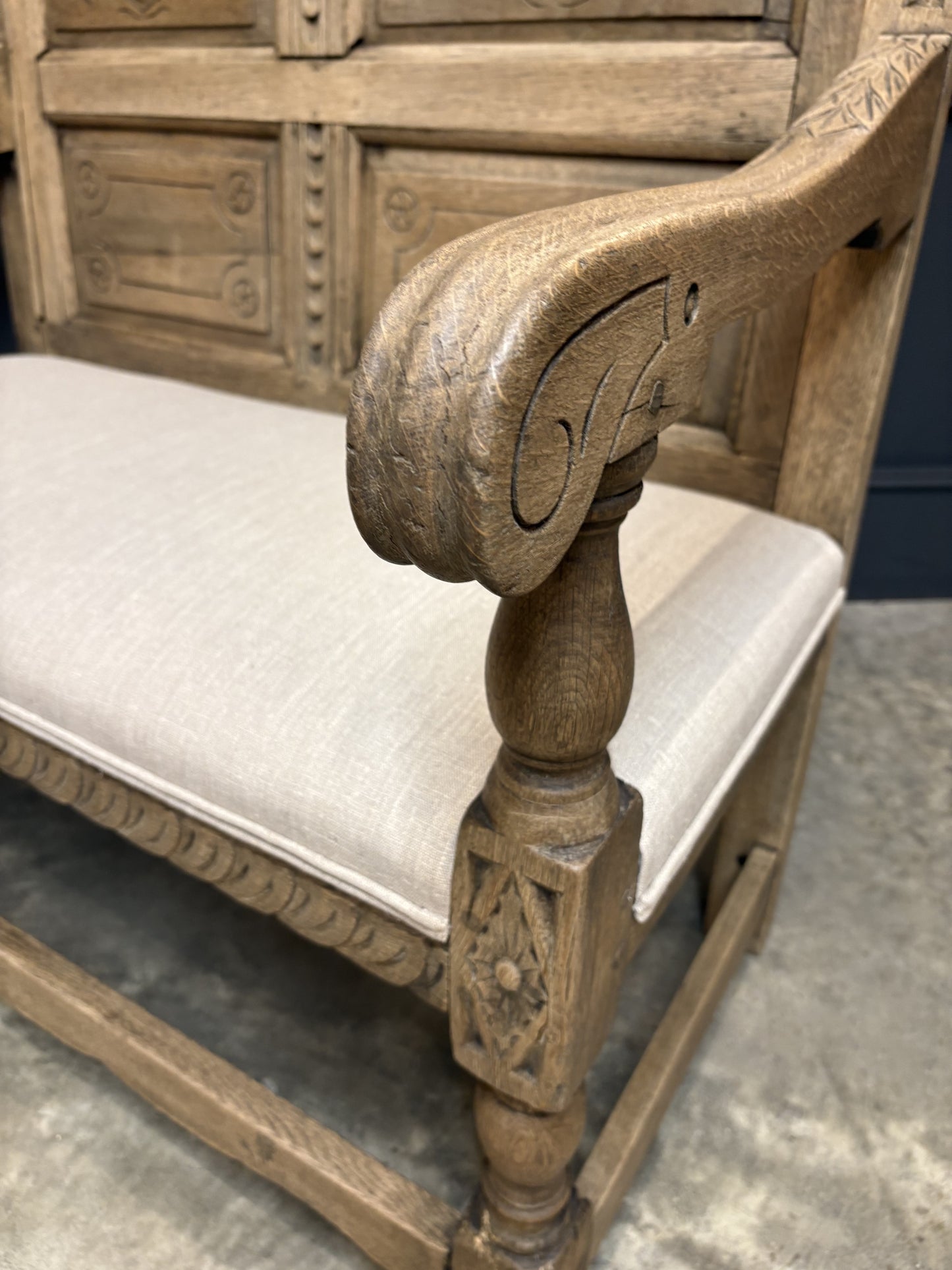18th Century Antique Carved Bleached Oak Bench
