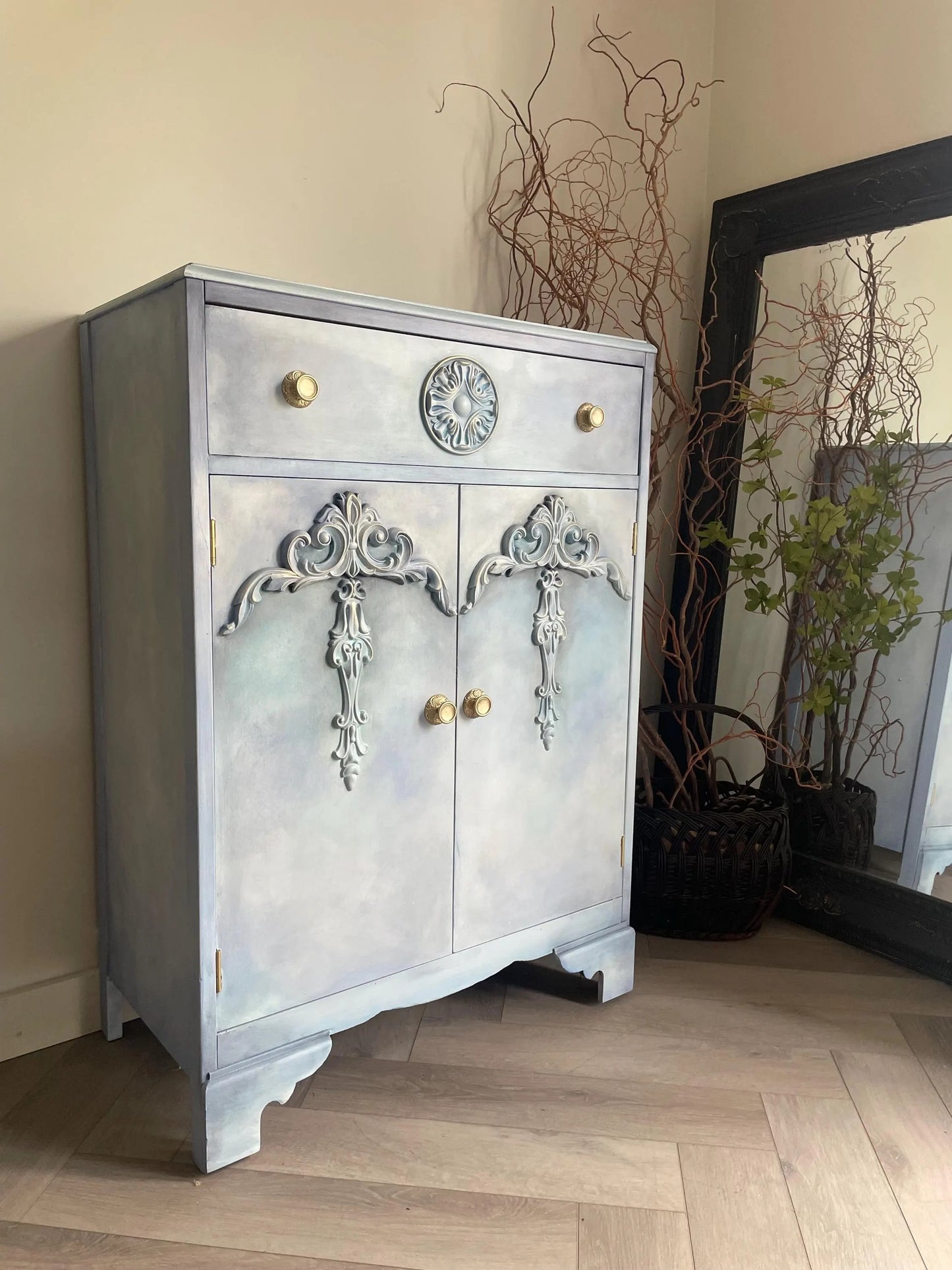 Vintage Tallboy Cabinet: Hand Painted Blue