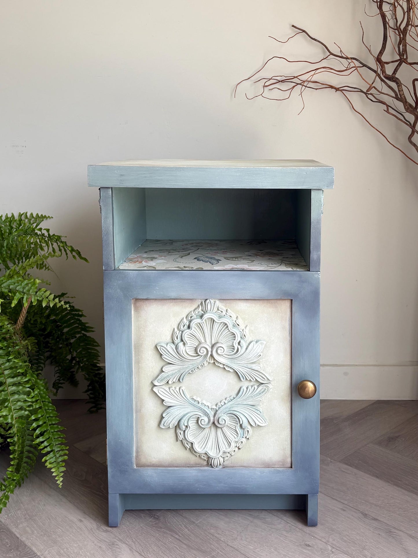 Vintage Bedside Cabinet | Hand Painted Blue Wooden Nightstand | Coastal Cottage Furniture