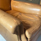 Vintage Tan Leather Wingback Club Chair – English Library Reading Armchair