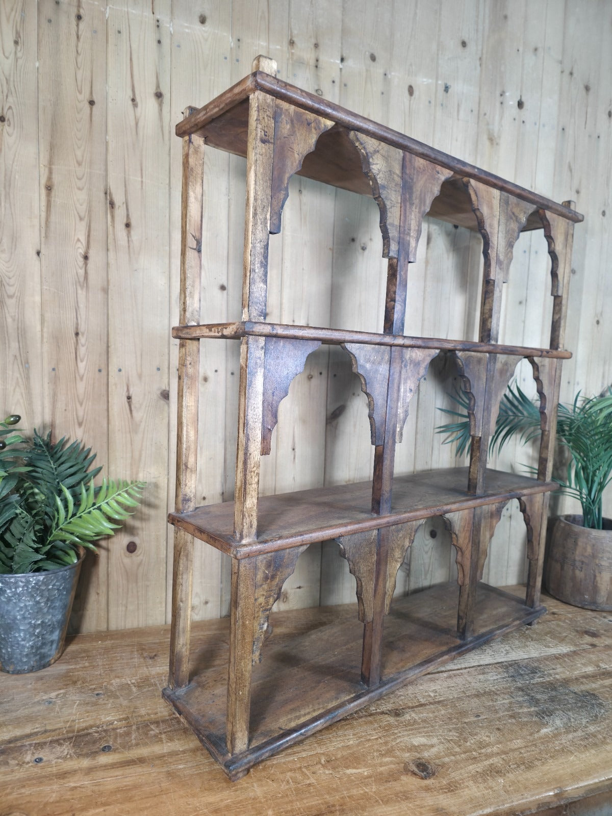 Vintage Solid Wooded Arched Temple Wall Display Shelf Shelves