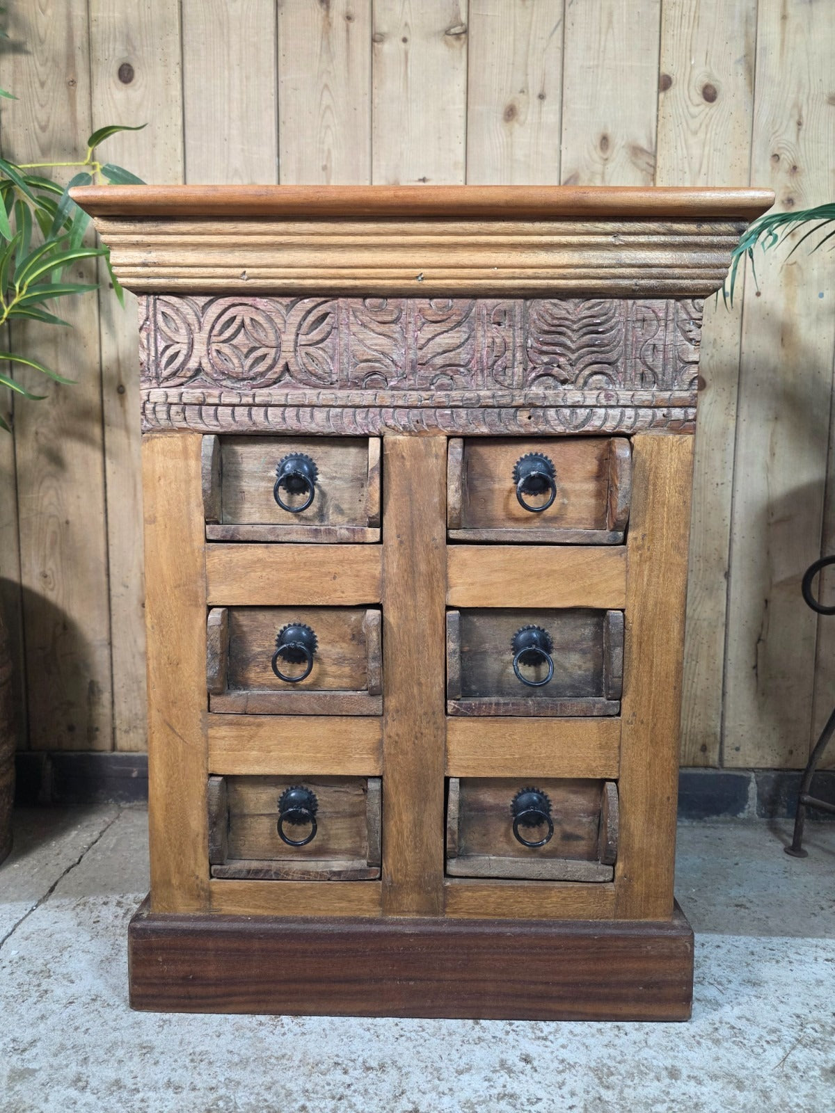 Vintage Reclaimed Indian Solid Wooden Brick Mould Drawer Unit Bedside Kitchen
