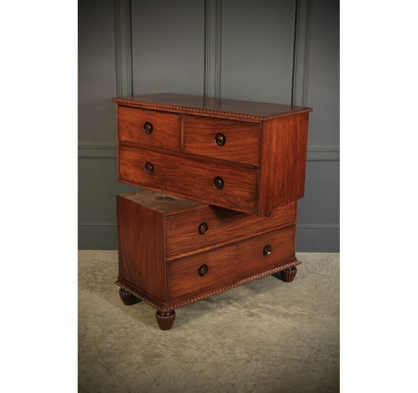 2 Piece Anglo Indian Large Vintage Military Chest Of Drawers
