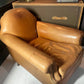 Vintage Tan Leather Wingback Club Chair – English Library Reading Armchair