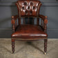 Pair Of Vintage Victorian Mahogany & Buttoned Leather Captains Desk Chairs