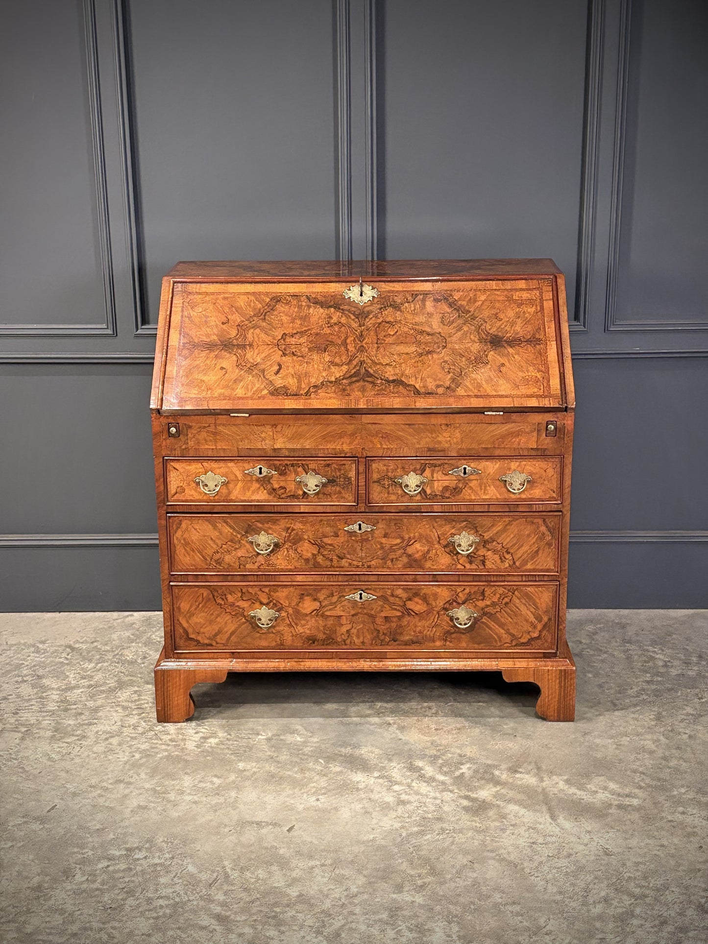 Queen Anne Art Deco Figured Walnut Writing Bureau