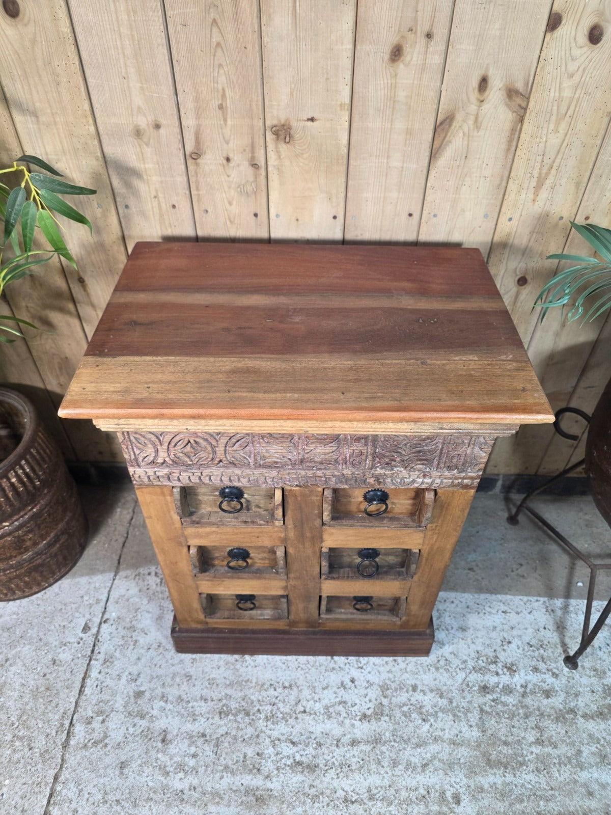 Vintage Reclaimed Indian Solid Wooden Brick Mould Drawer Unit Bedside Kitchen