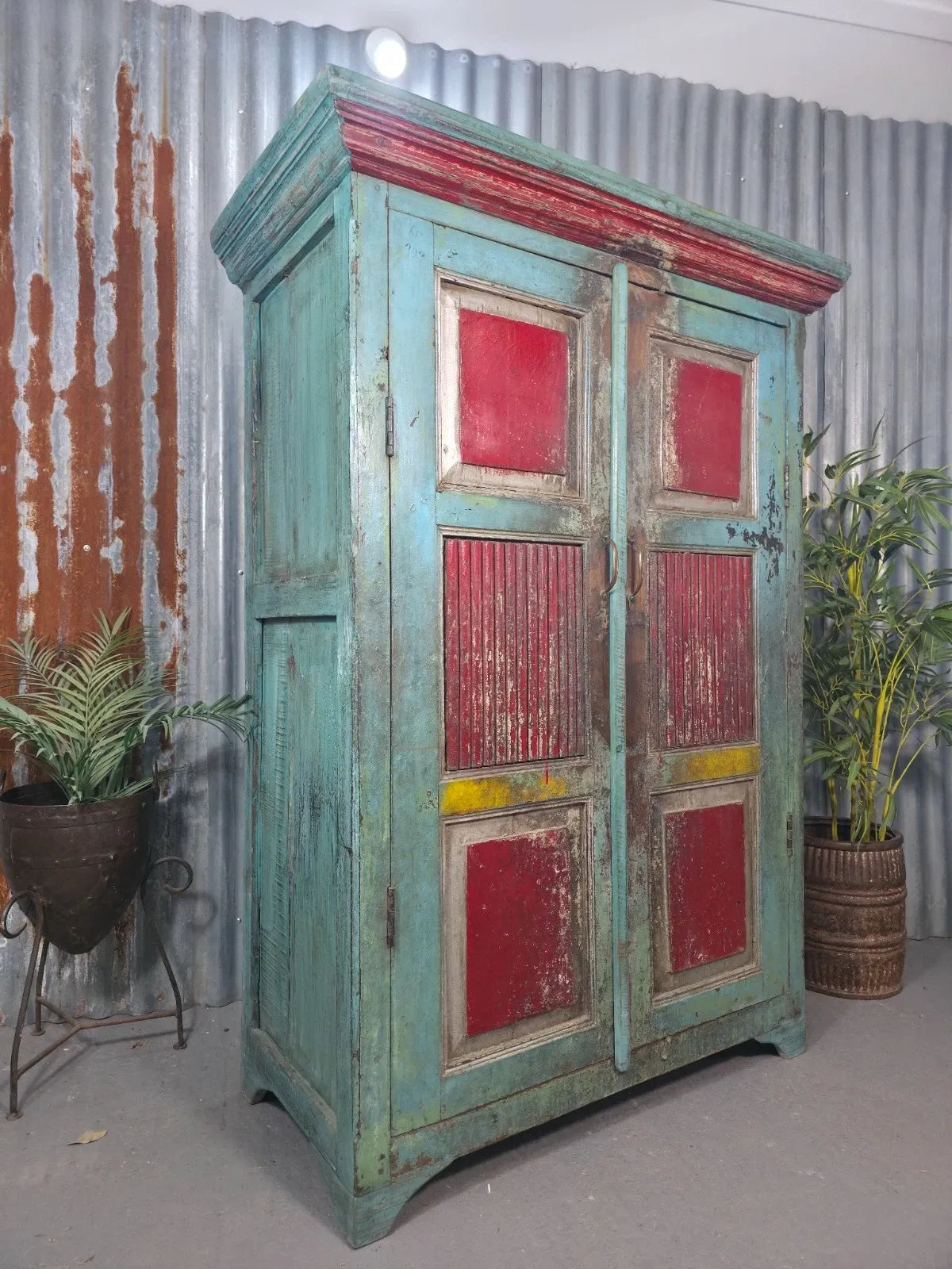 Vintage Reclaimed Indian Free Standing Solid Wooden House Keepers Linen Cupboard