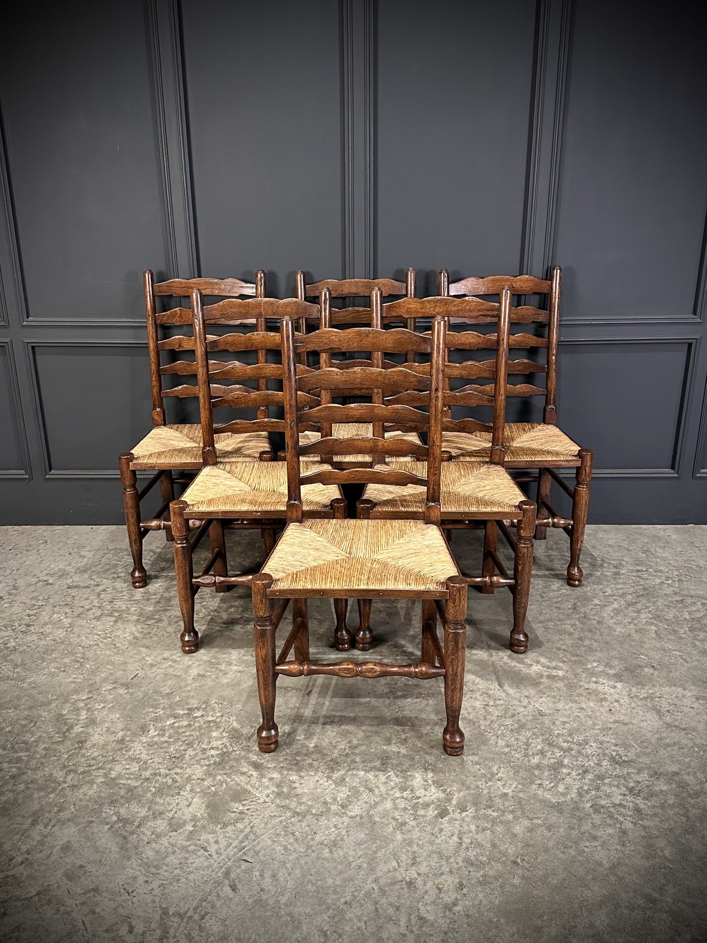 Set Of Eight Antique Ladder Back Dining Chairs