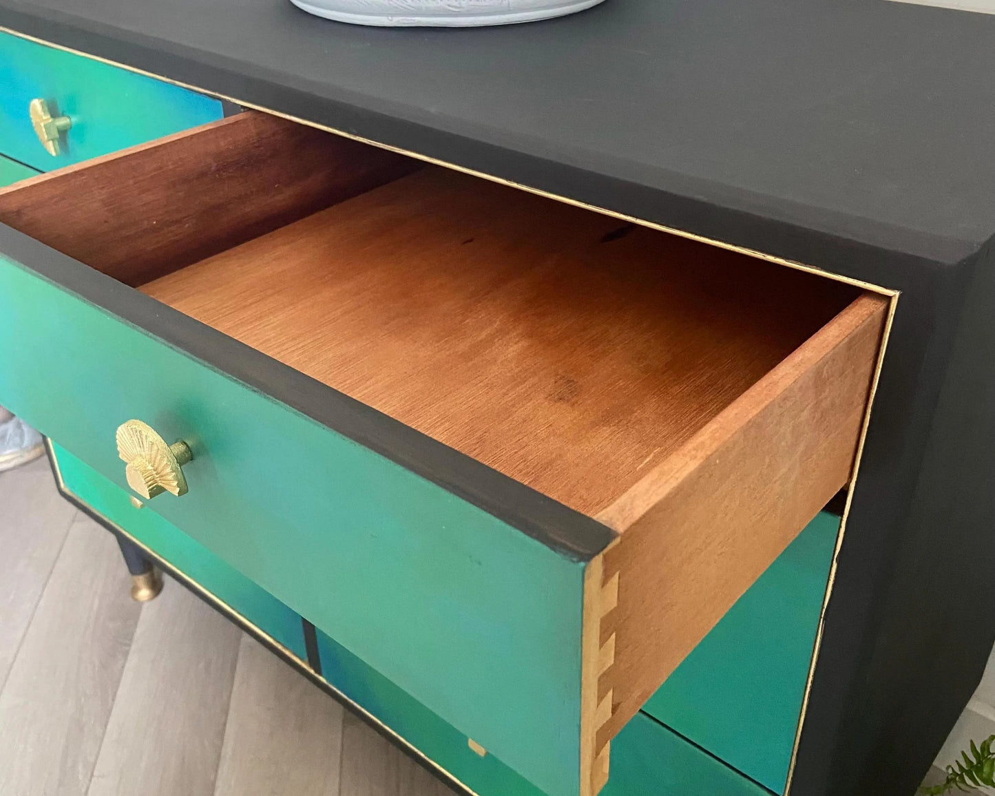 Emerald Green Hand Painted Chest of Drawers, Mid Century Furniture By Herbert & Gibbs