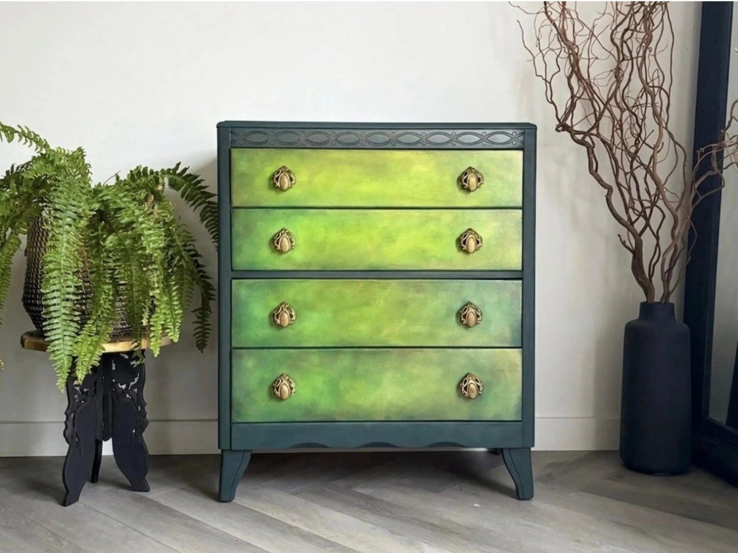 Green Vintage Lebus Chest of Drawers – Hand Painted Dresser