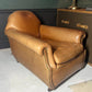 Vintage Tan Leather Wingback Club Chair – English Library Reading Armchair