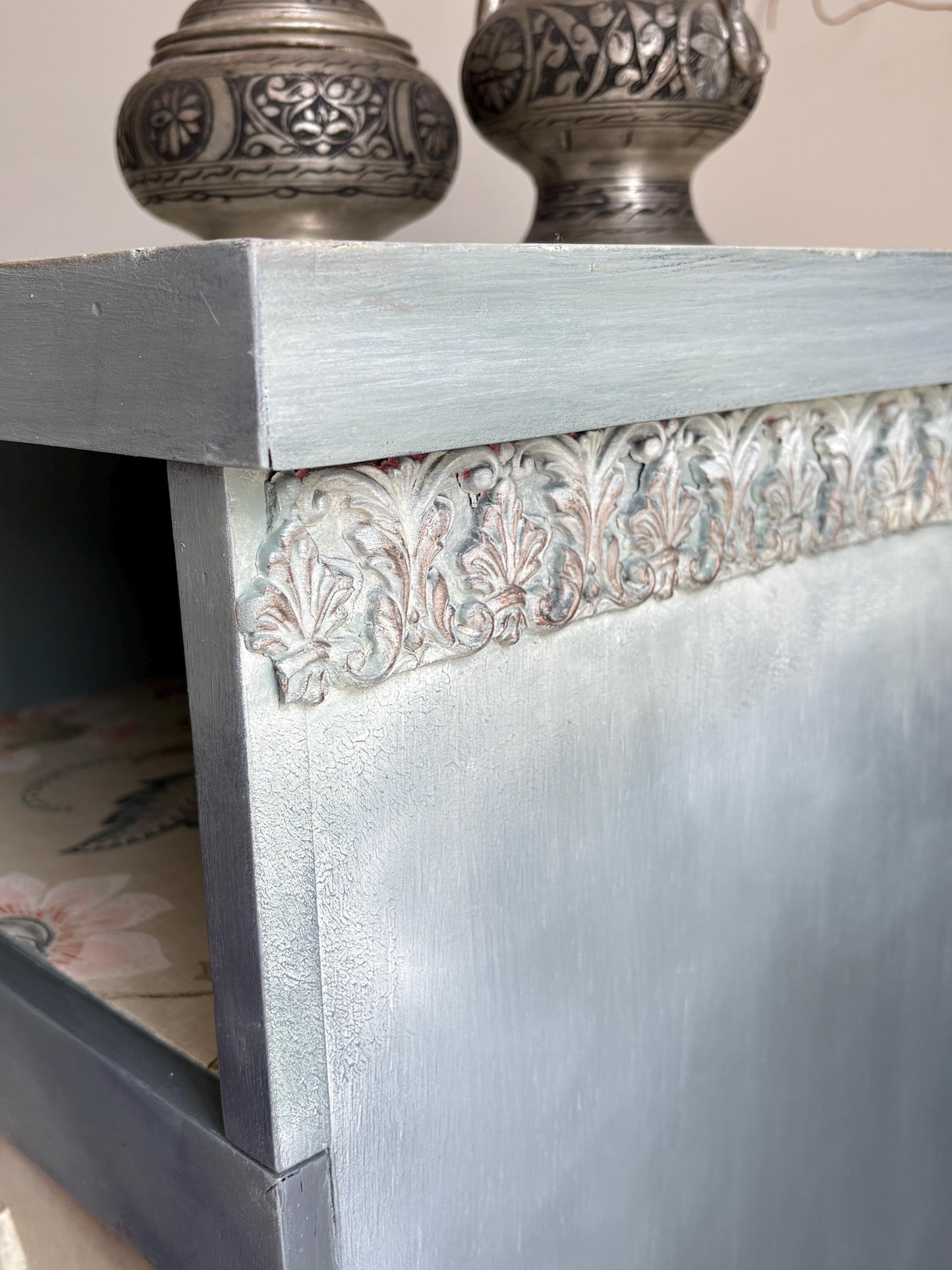 Vintage Bedside Cabinet | Hand Painted Blue Wooden Nightstand | Coastal Cottage Furniture