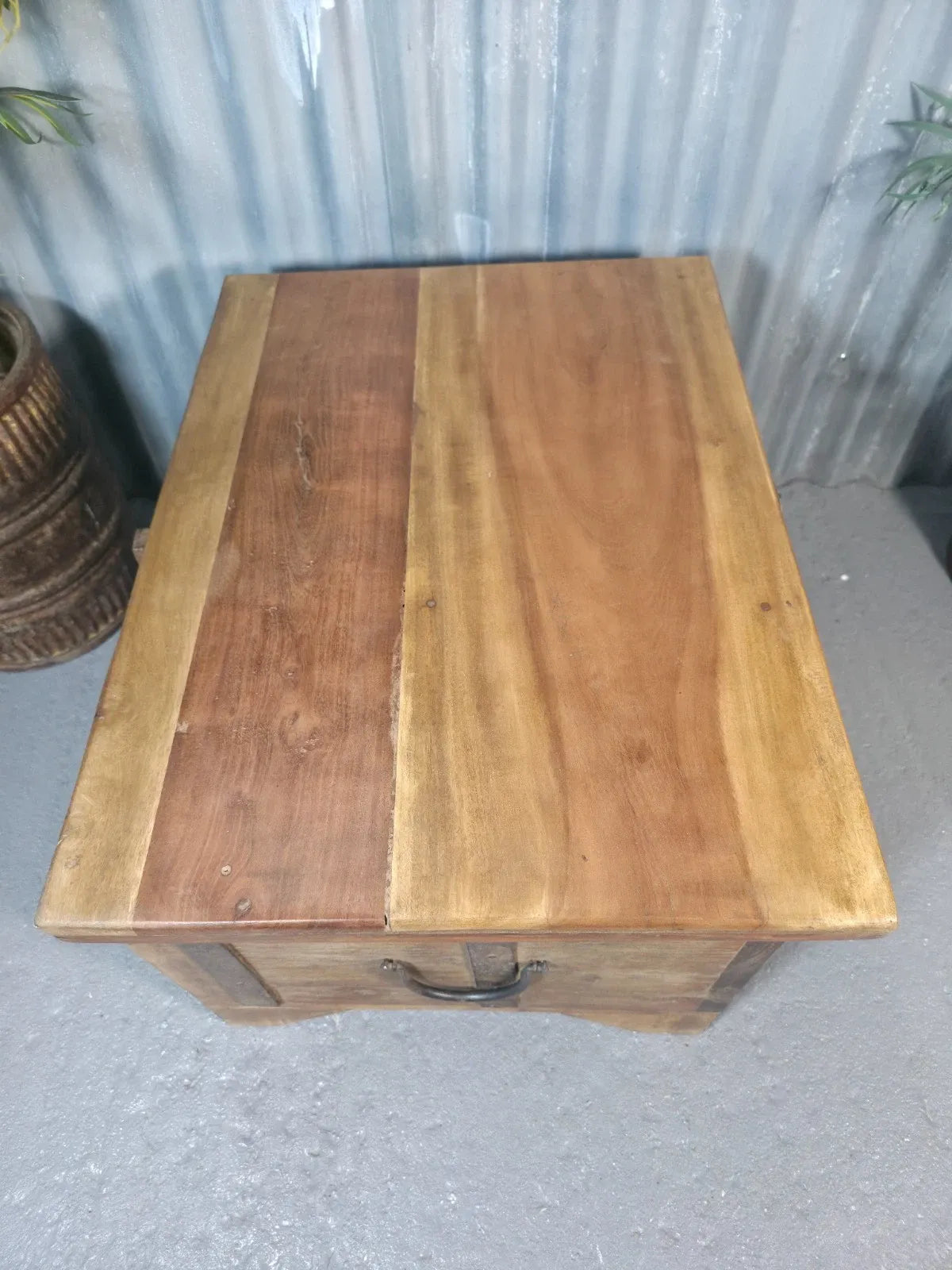 Vintage Rustic Indian Solid Wooden Dowry Chest Coffee Side Table Trunk