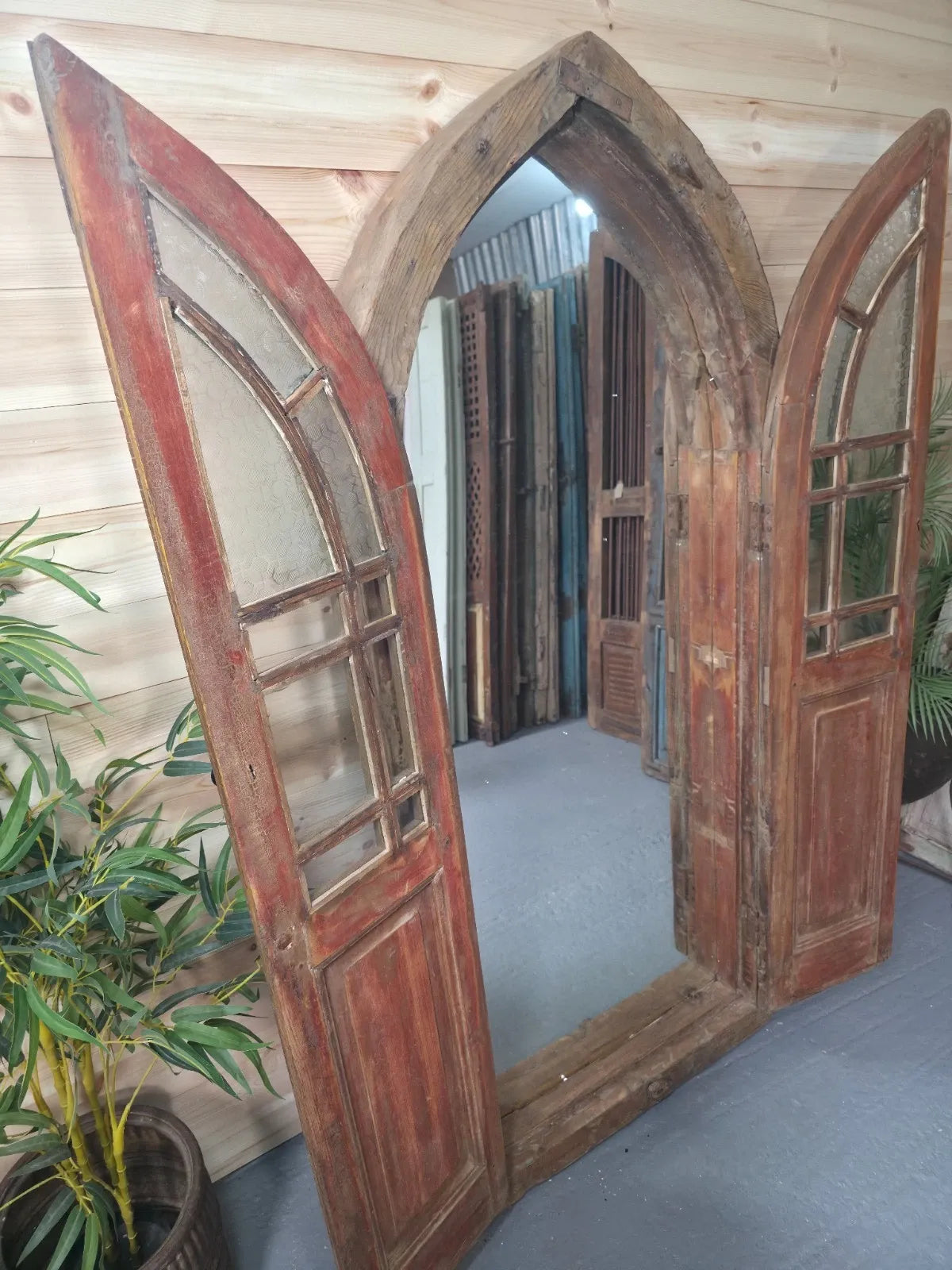 Gothic Antique Rustic Indian Arched Window Shutter Home Garden Mirror