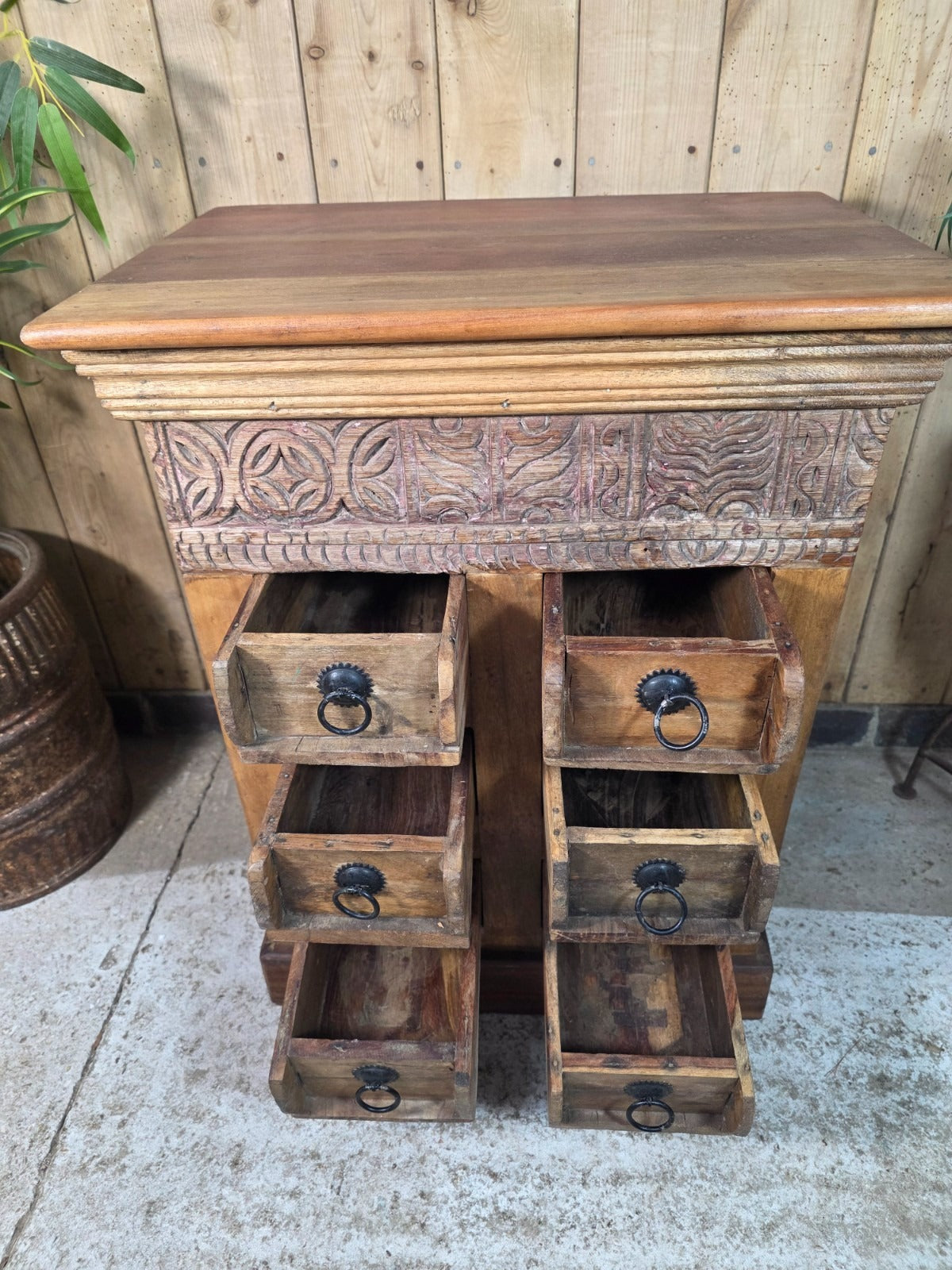 Vintage Reclaimed Indian Solid Wooden Brick Mould Drawer Unit Bedside Kitchen