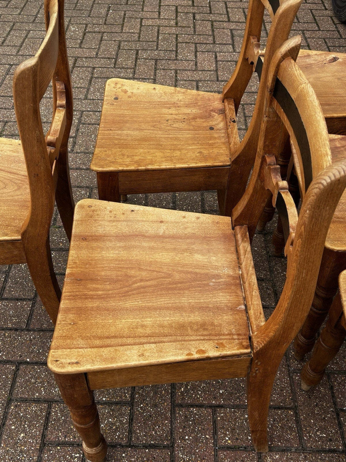 Vintage Victorian Set Of Pine Kitchen Chairs.