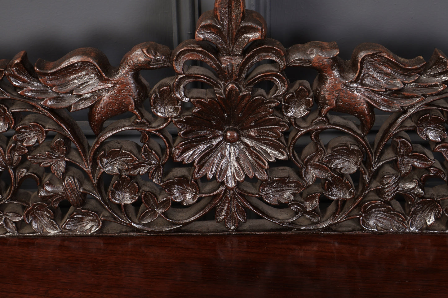 Antique Gothic Burmese Carved Padauk Wood Side Table