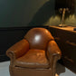 Vintage Tan Leather Wingback Club Chair – English Library Reading Armchair