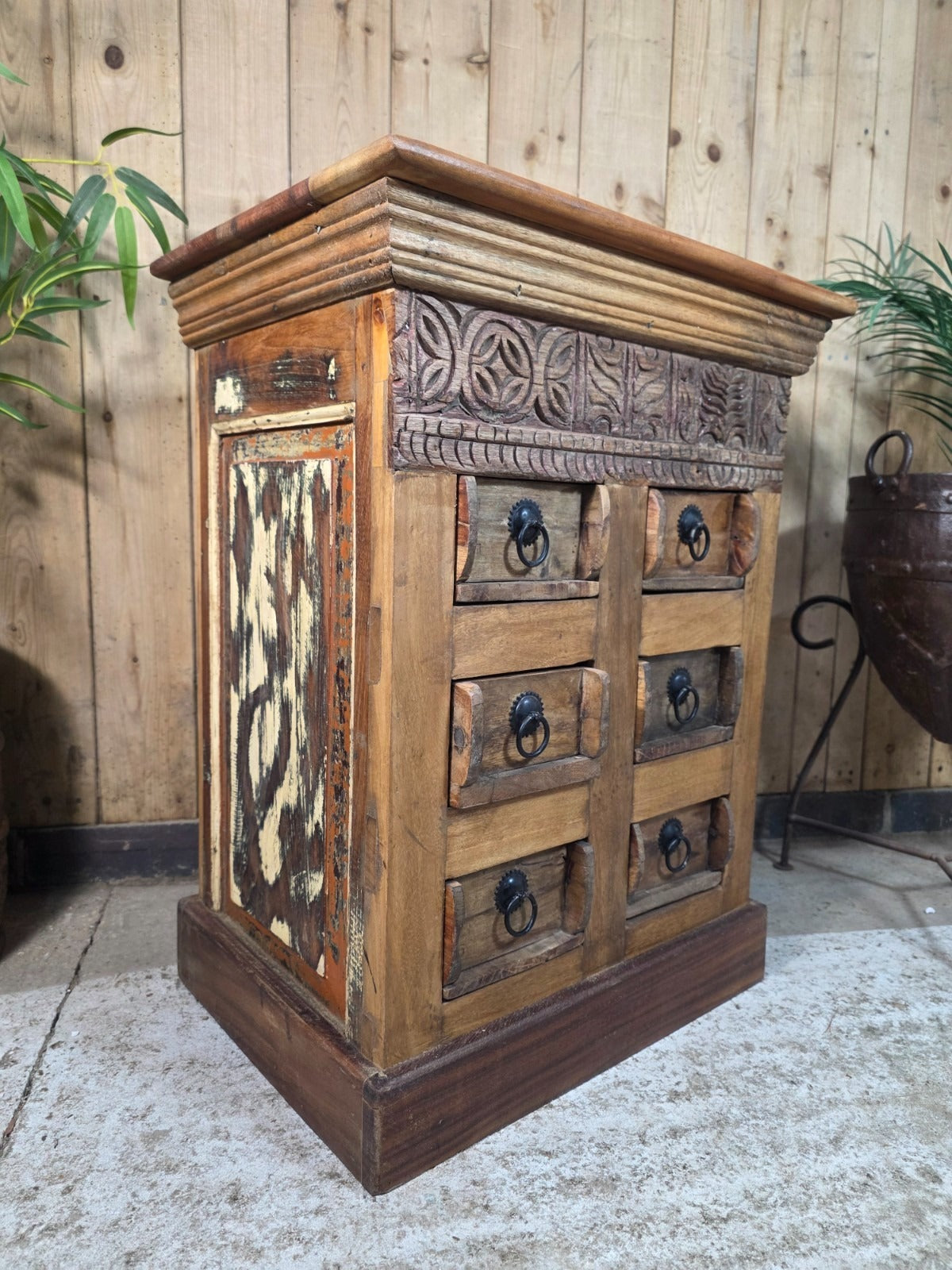 Vintage Reclaimed Indian Solid Wooden Brick Mould Drawer Unit Bedside Kitchen